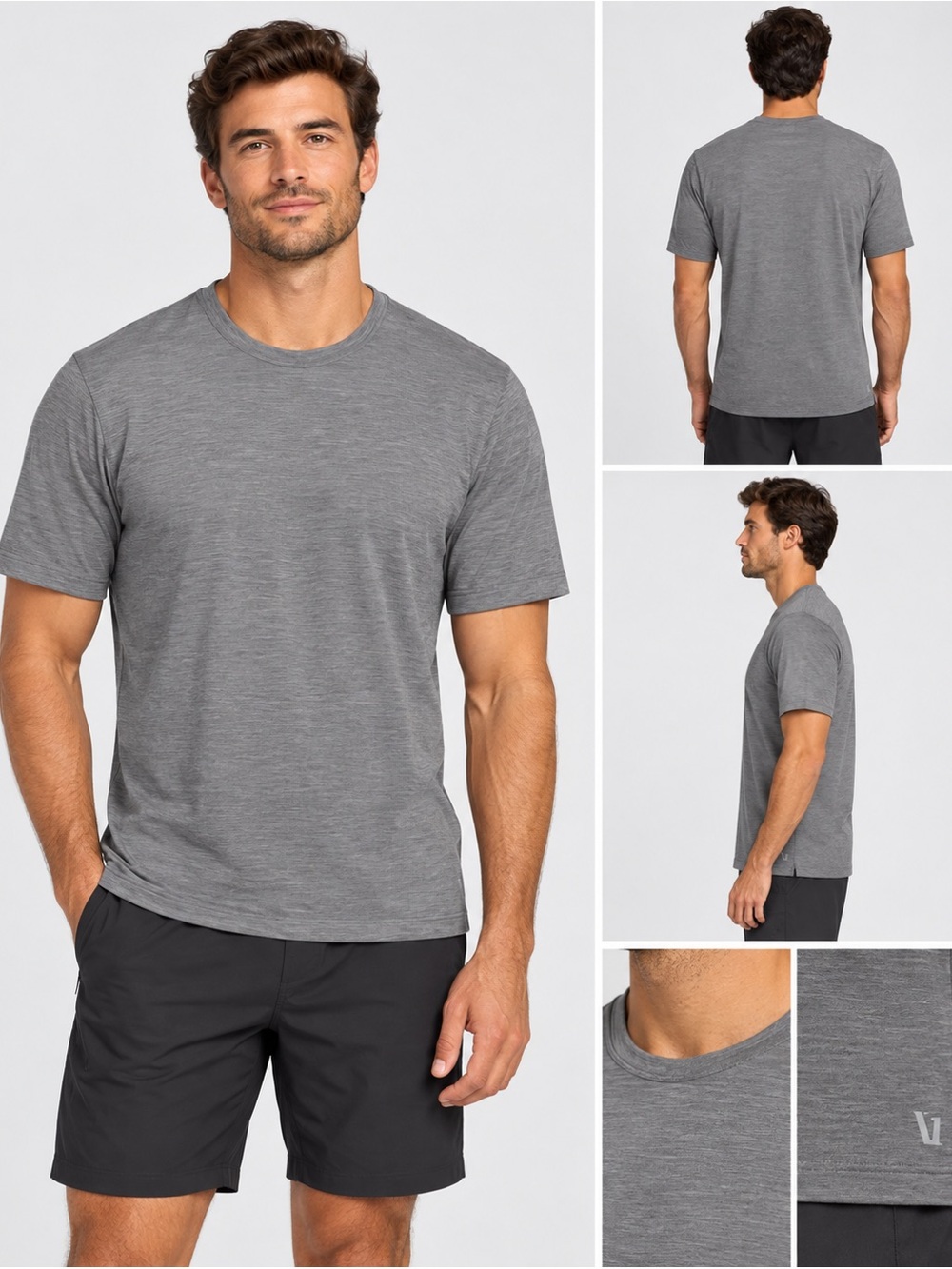 VUORI Men's Gray Crew Neck Short Sleeve Shirt